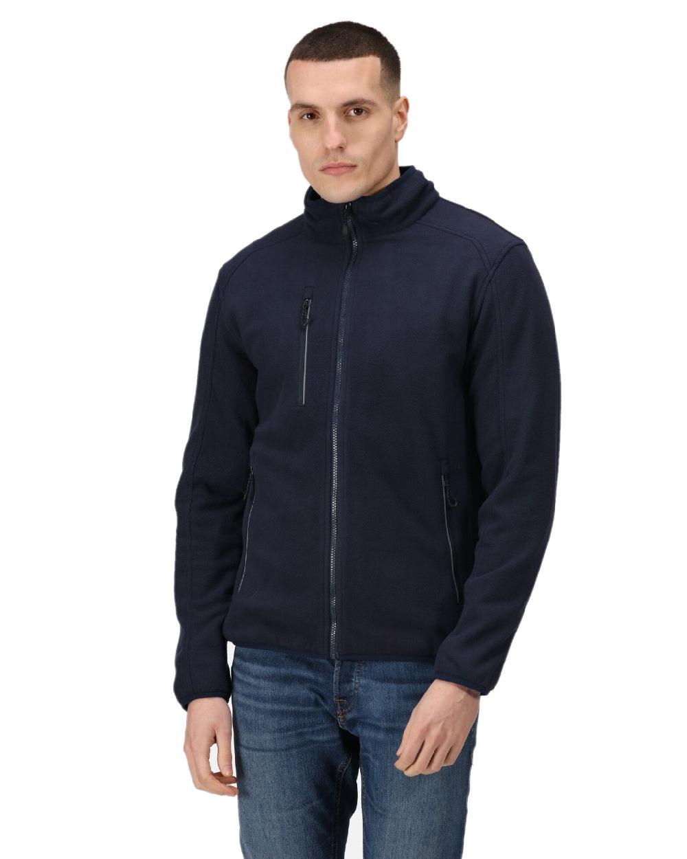 Navy coloured Regatta Omicron III Waterproof Breathable Fleece on white background