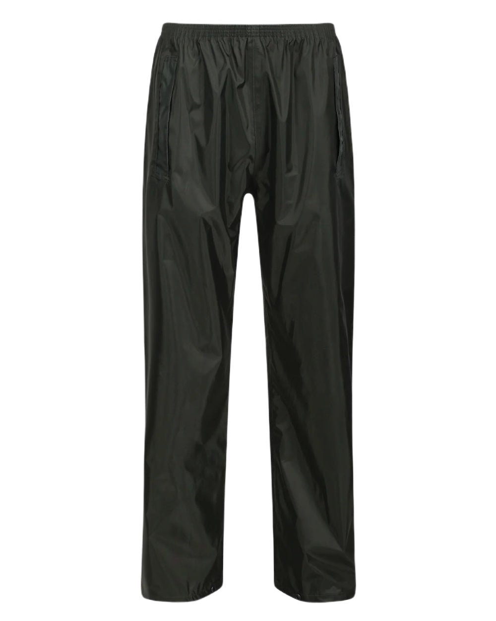 Dark Olive Coloured Regatta Pro Stormbreak Waterproof Overtrousers on white background