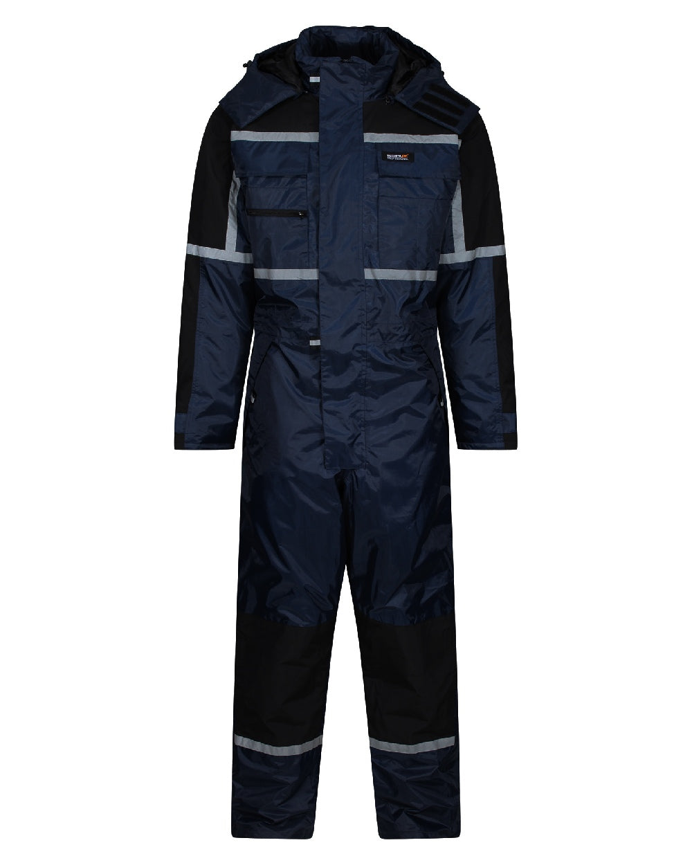 Navy coloured Regatta Pro Waterproof Insulated Coverall on white background