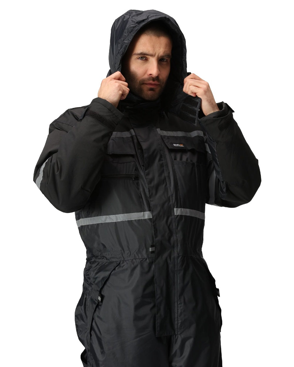 Navy coloured Regatta Pro Waterproof Insulated Coverall on white background