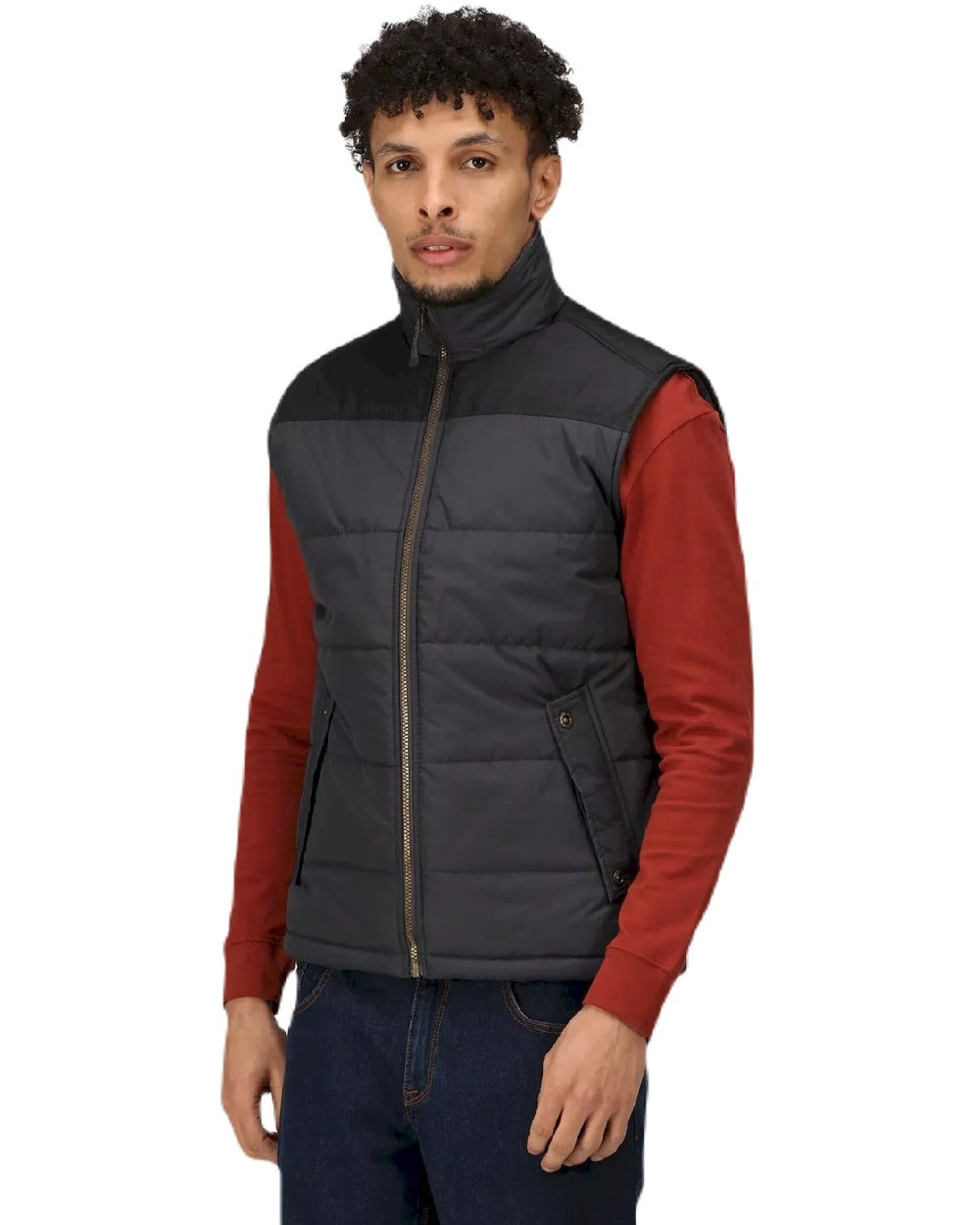 Seal Grey Black coloured Regatta Professional Altoona Insulated Quilted Gilet on white background