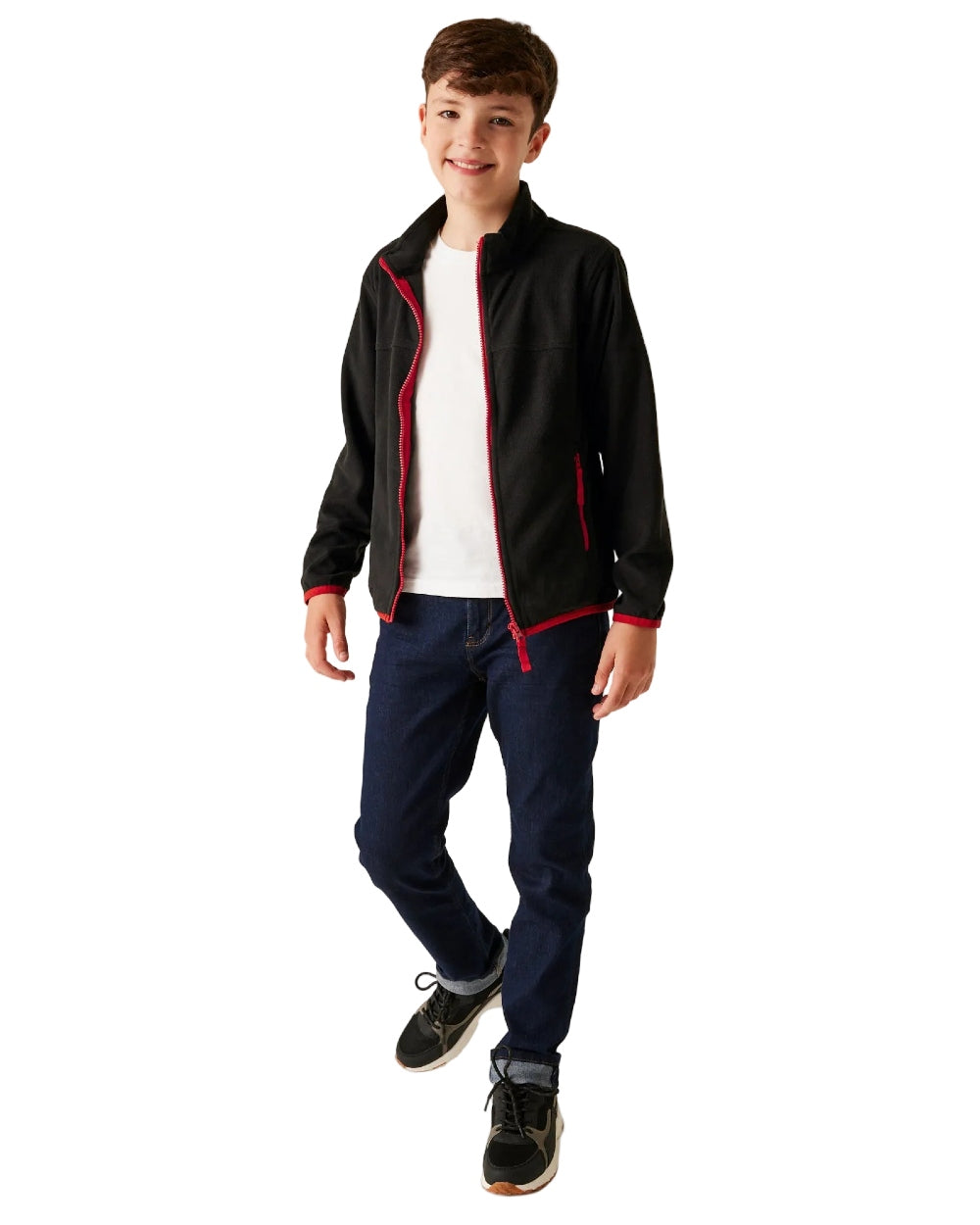 Black coloured Regatta Professional Childrens Full Zip Micro Fleece Jacket on white background