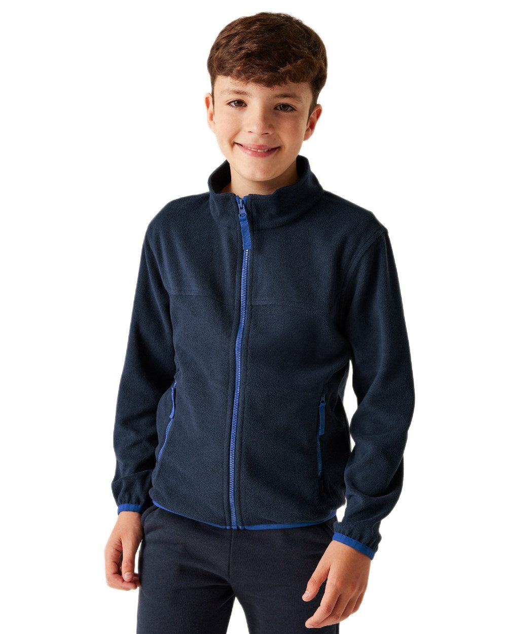 Navy coloured Regatta Professional Childrens Full Zip Micro Fleece Jacket on white background