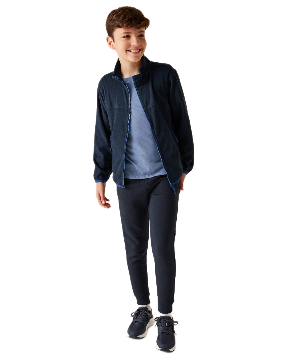 Navy coloured Regatta Professional Childrens Full Zip Micro Fleece Jacket on white background