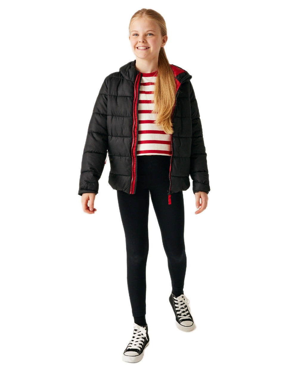 Black Classic Red coloured Regatta Professional Childrens Thermal Jacket on white background