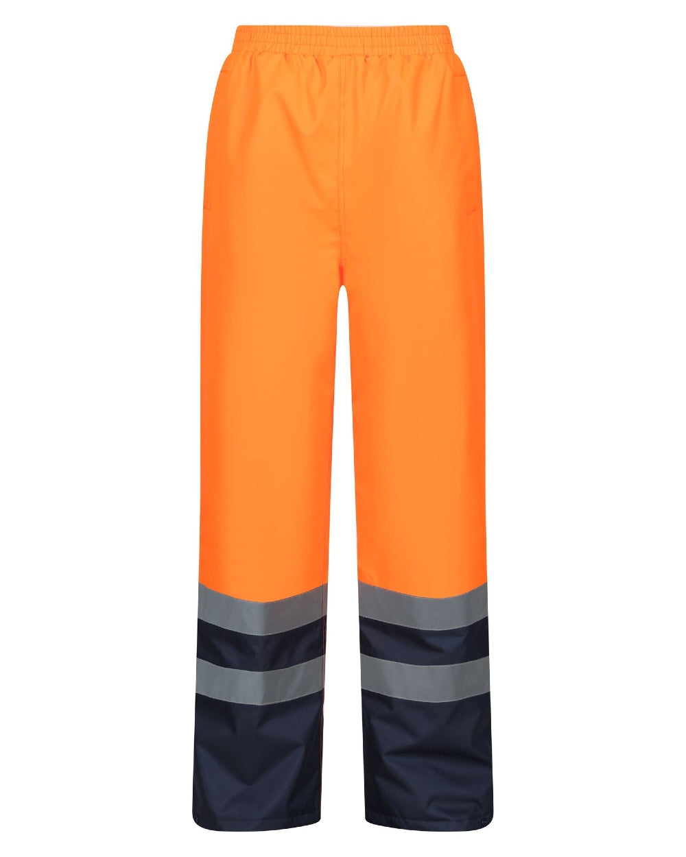 Orange Navy coloured Regatta Professional HI-VIS PRO Two Tone Insulated Overtrouser on white background