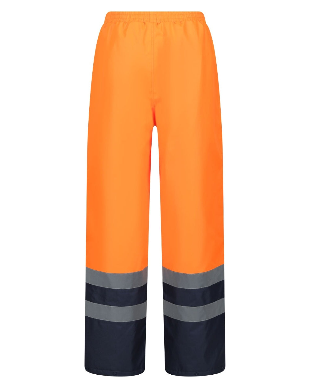 Orange Navy coloured Regatta Professional HI-VIS PRO Two Tone Insulated Overtrouser on white background