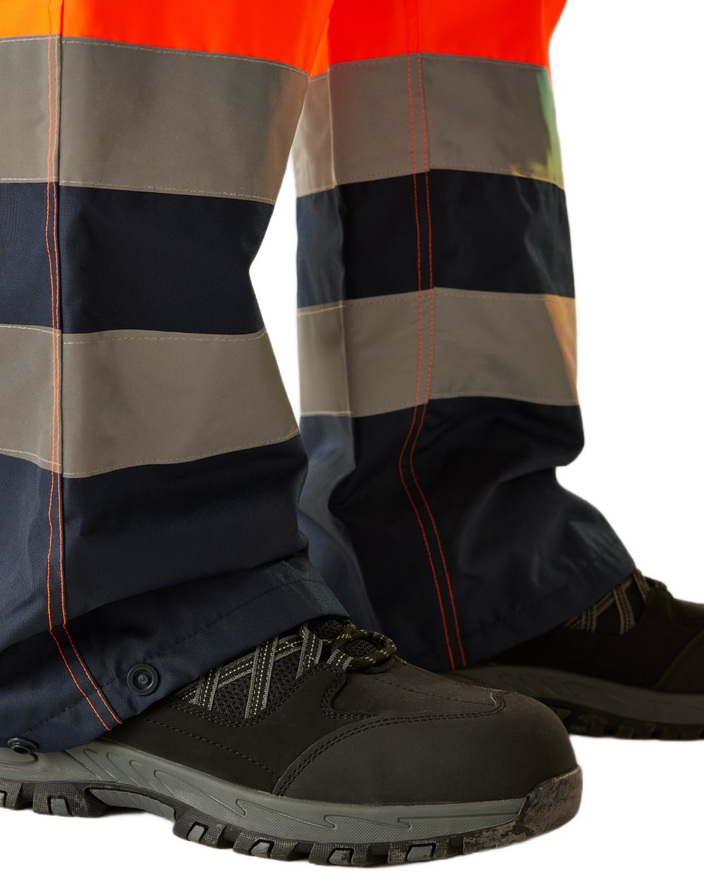 Orange Navy coloured Regatta Professional HI-VIS PRO Two Tone Insulated Overtrouser on white background