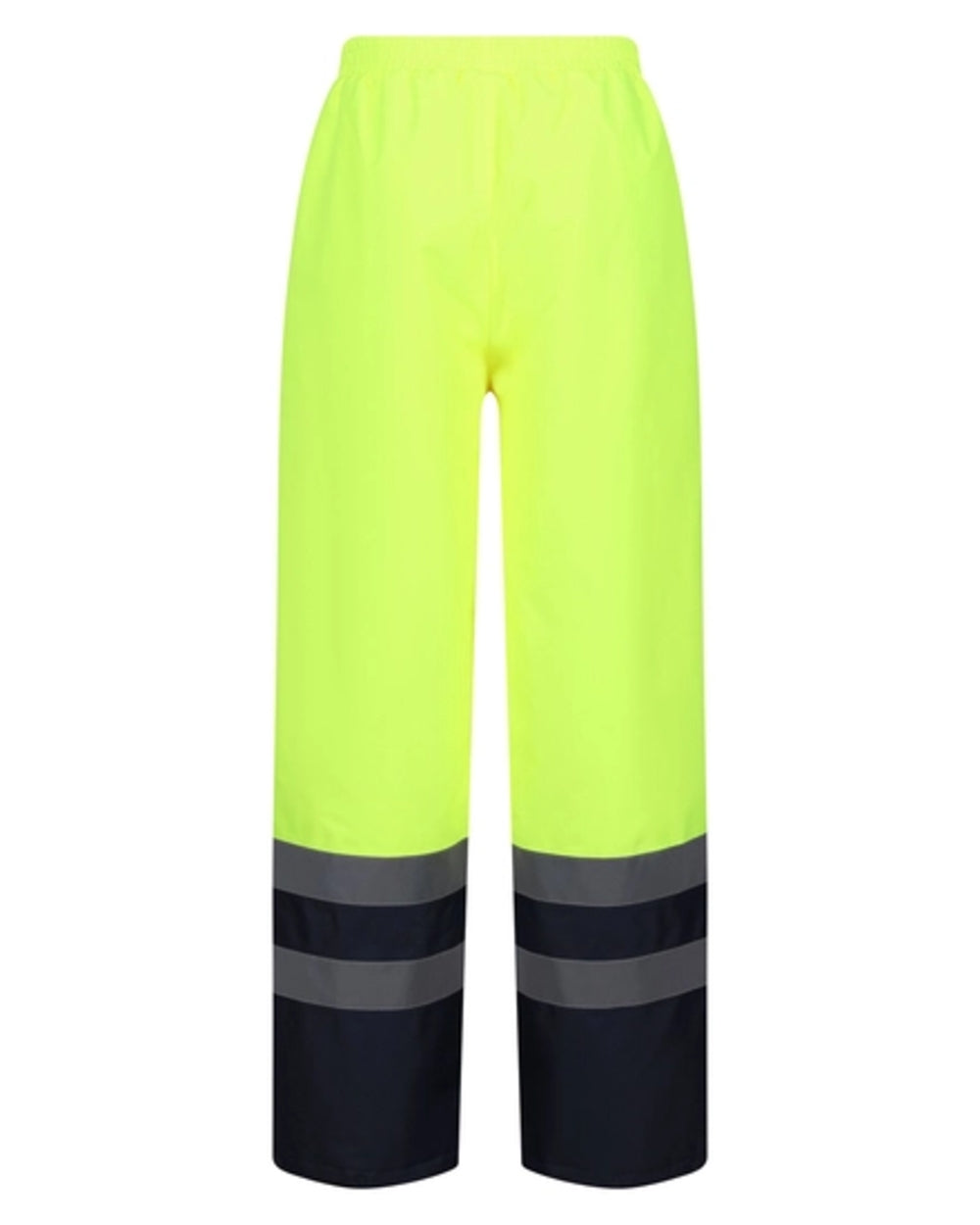 Yellow Navy coloured Regatta Professional HI-VIS PRO Two Tone Insulated Overtrouser on white background