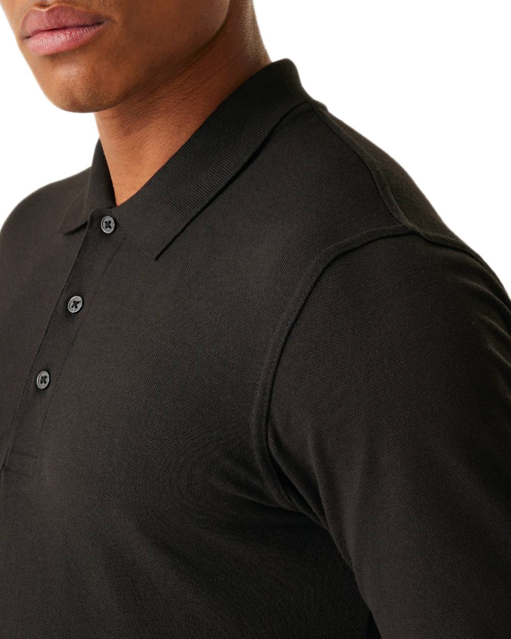 Black coloured Regatta Professional Mens 65/35 Long Sleeves Polo Top on white background