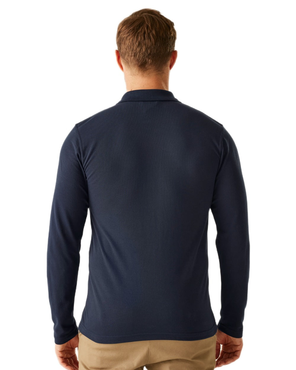 Navy coloured Regatta Professional Mens 65/35 Long Sleeves Polo Top on white background