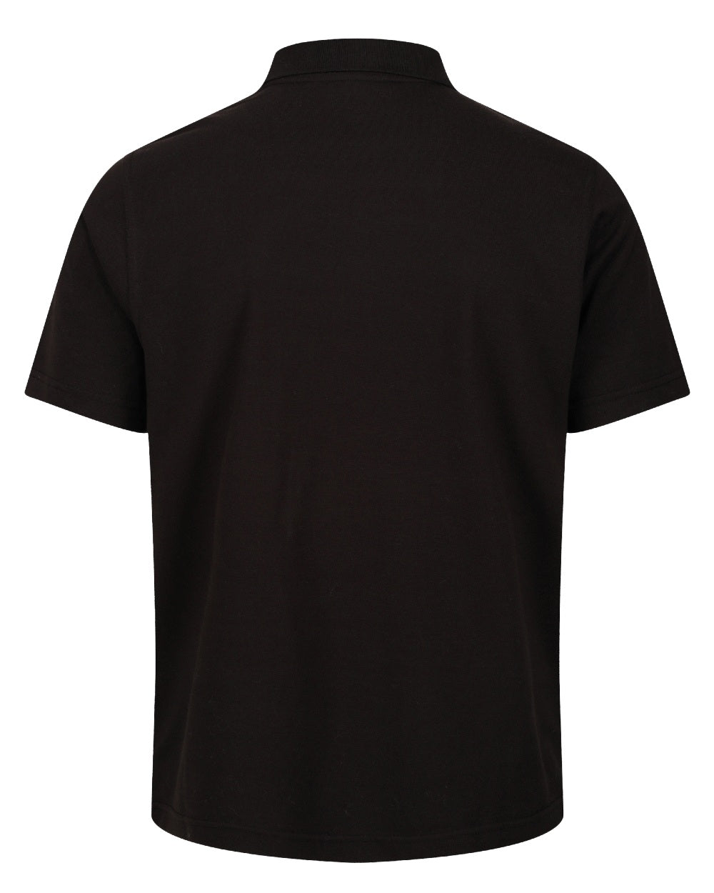 Black coloured Regatta Professional Mens 65/35 Short Sleeves Polo Top on white background