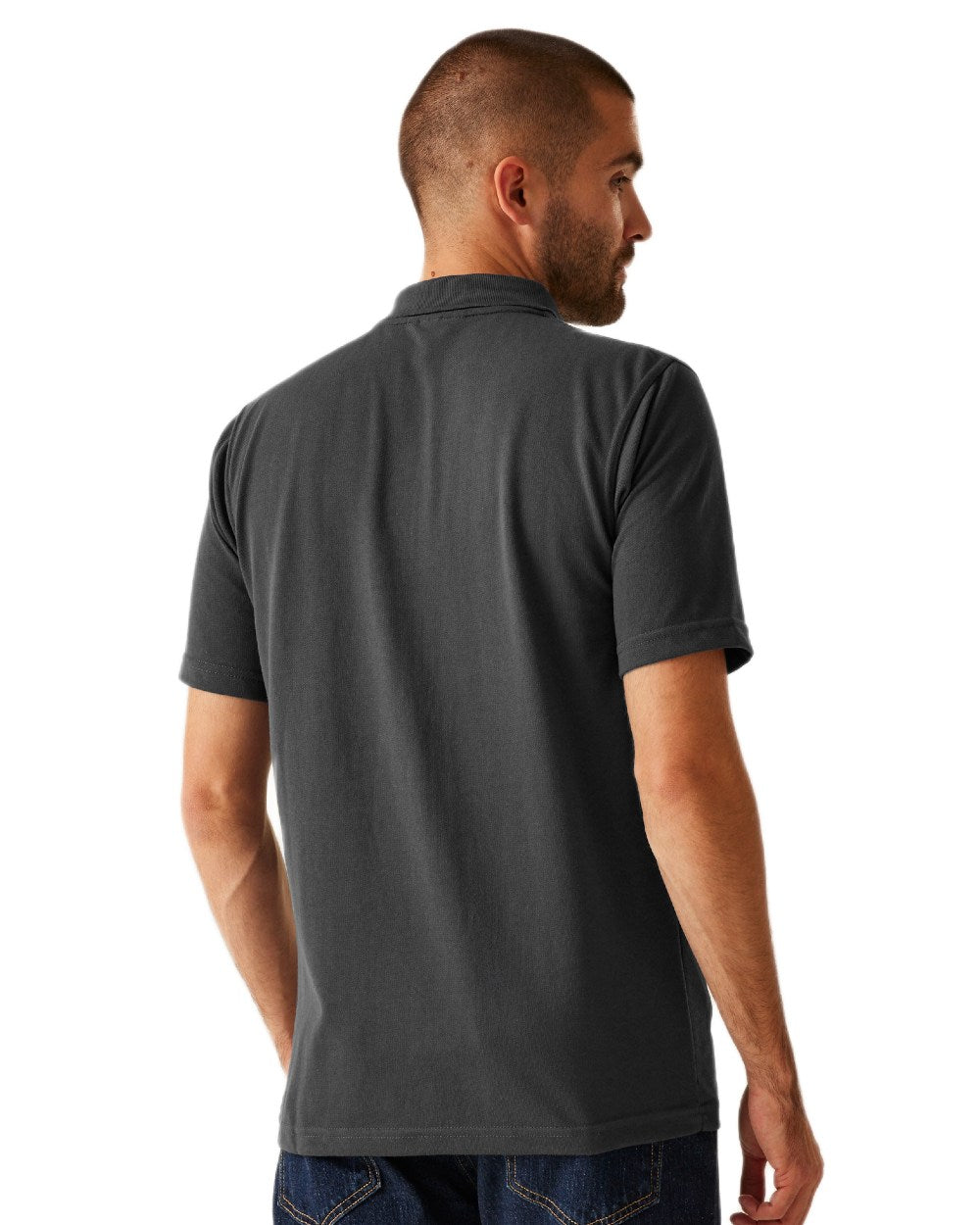 Seal Grey coloured Regatta Professional Mens 65/35 Short Sleeves Polo Top on white background