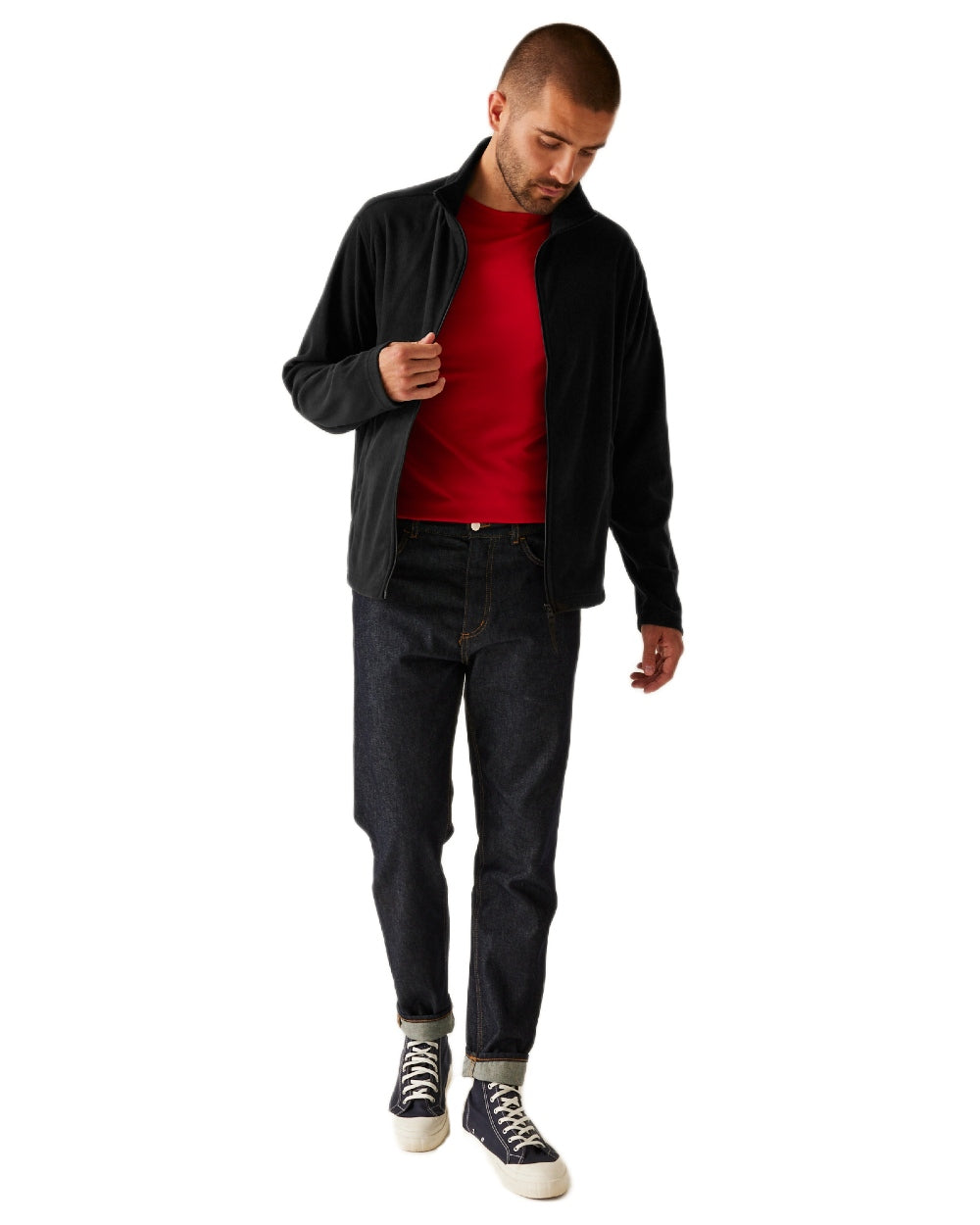 Black coloured Regatta Professional Mens Classic Full Zip Lightweight Microfleece Jacket on white background