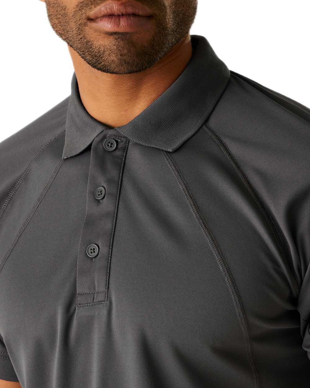 Iron coloured Regatta Professional Mens Coolweave Wicking Polo Shirt on white background