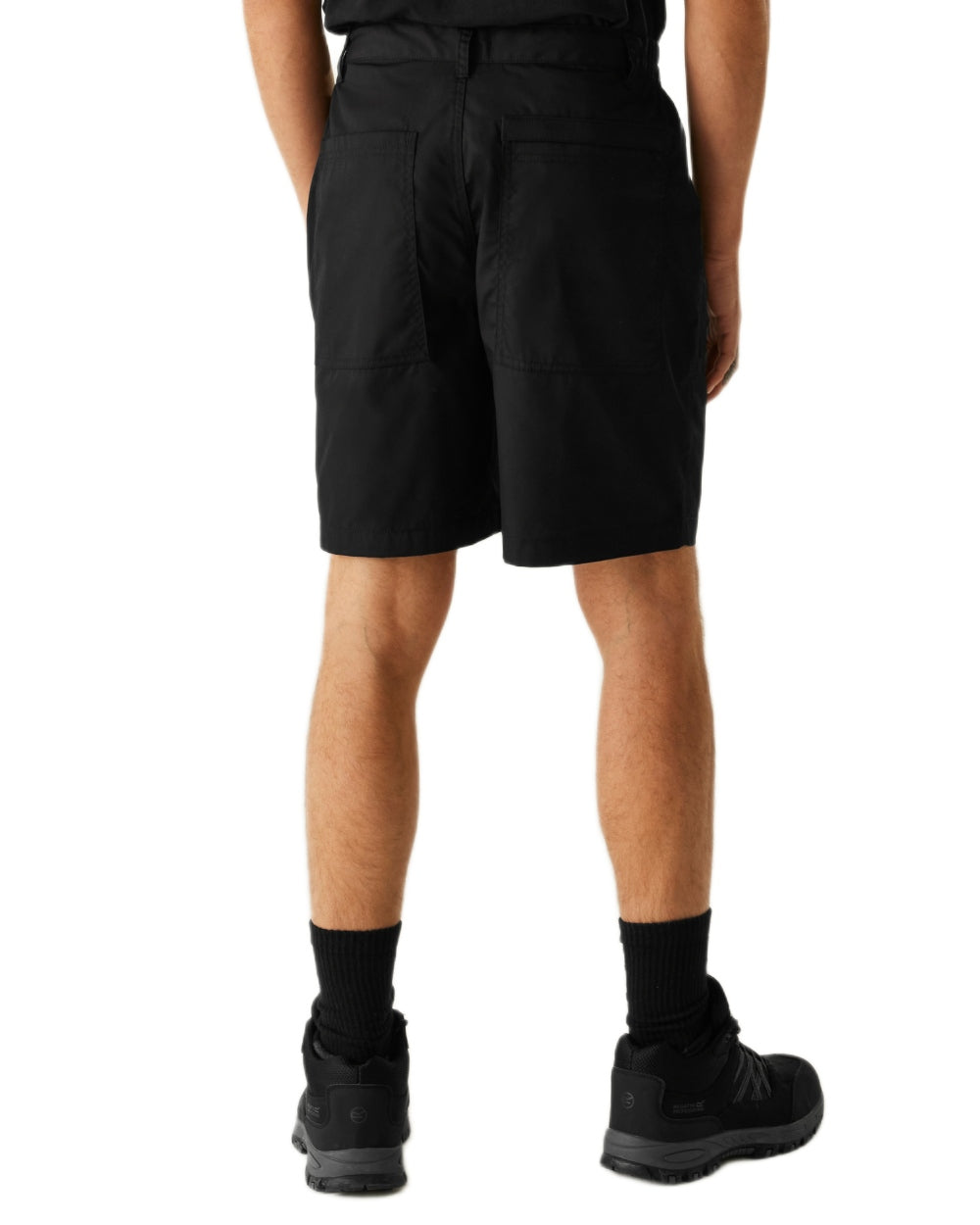 Black coloured Regatta Professional Mens Multi Pocket Action Shorts on white background