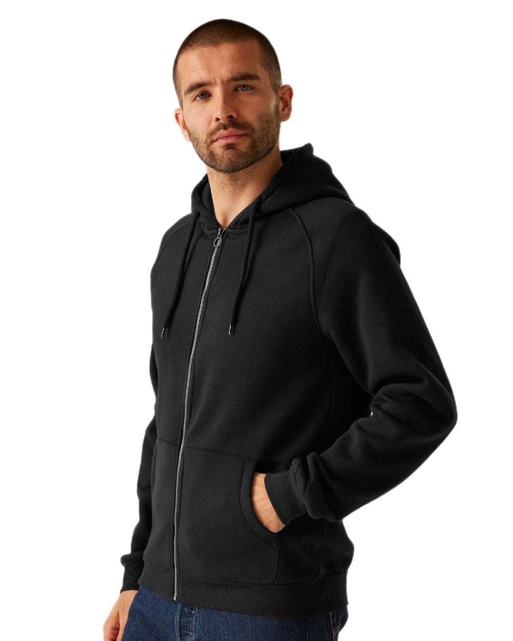 Black coloured Regatta Professional Mens Pro FZ Hoodie on white background