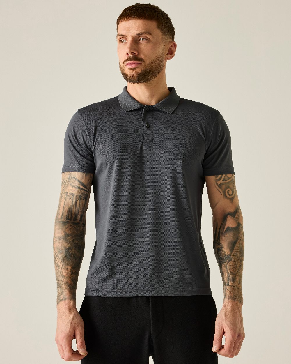 Solid Grey colour Regatta Professional Mens Pro Wicking Pique Polo Shirt on beige background
