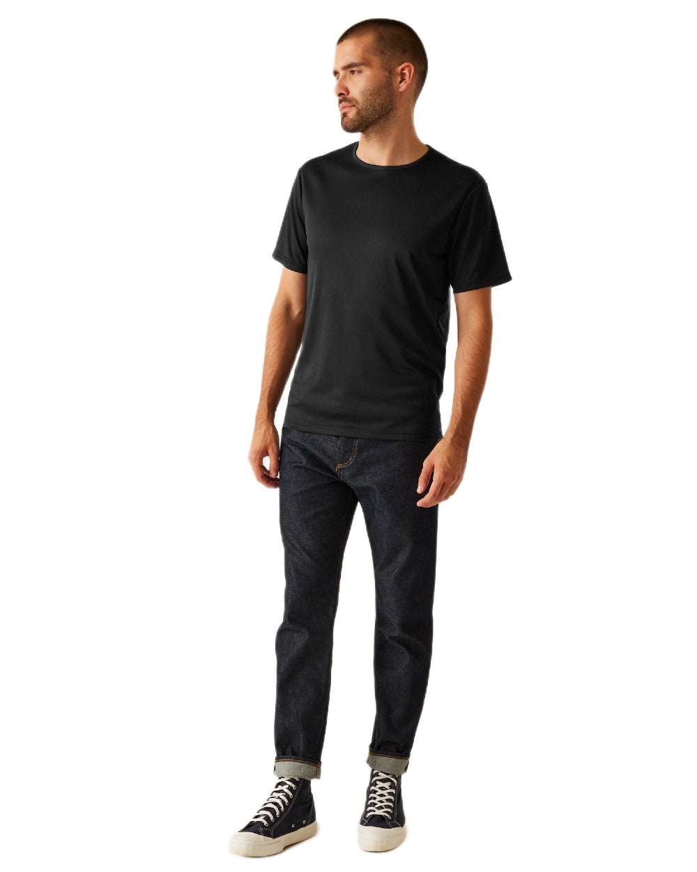 Black coloured Regatta Professional Mens Pro Wicking T-Shirt on white background