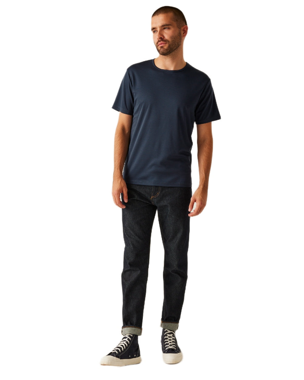 Navy coloured Regatta Professional Mens Pro Wicking T-Shirt on white background