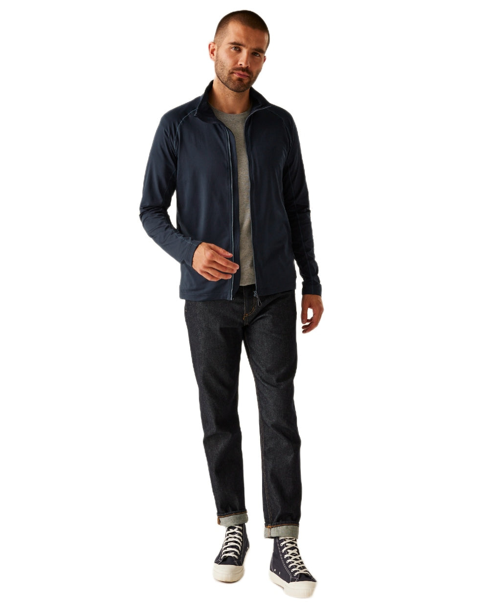 Navy coloured Regatta Professional Mens Stretch Full-Zip Midlayer on white background