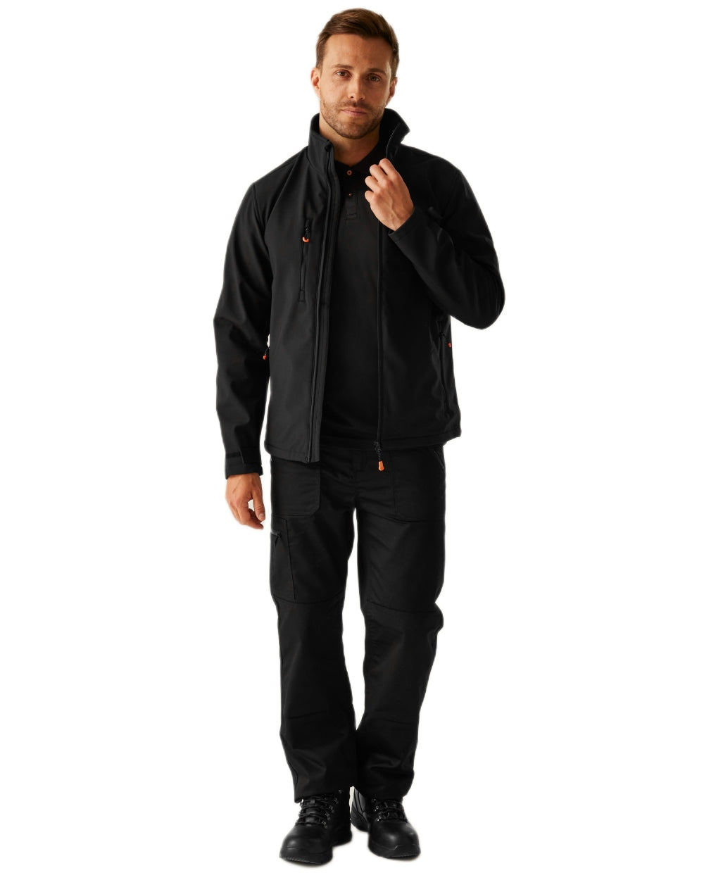 Black coloured Regatta Professional Mens Thermogen Heated Softshell Jacket on white background