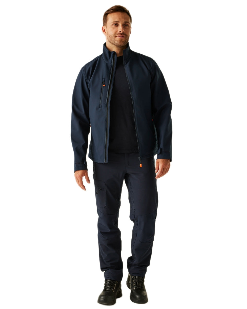 Navy coloured Regatta Professional Mens Thermogen Heated Softshell Jacket on white background