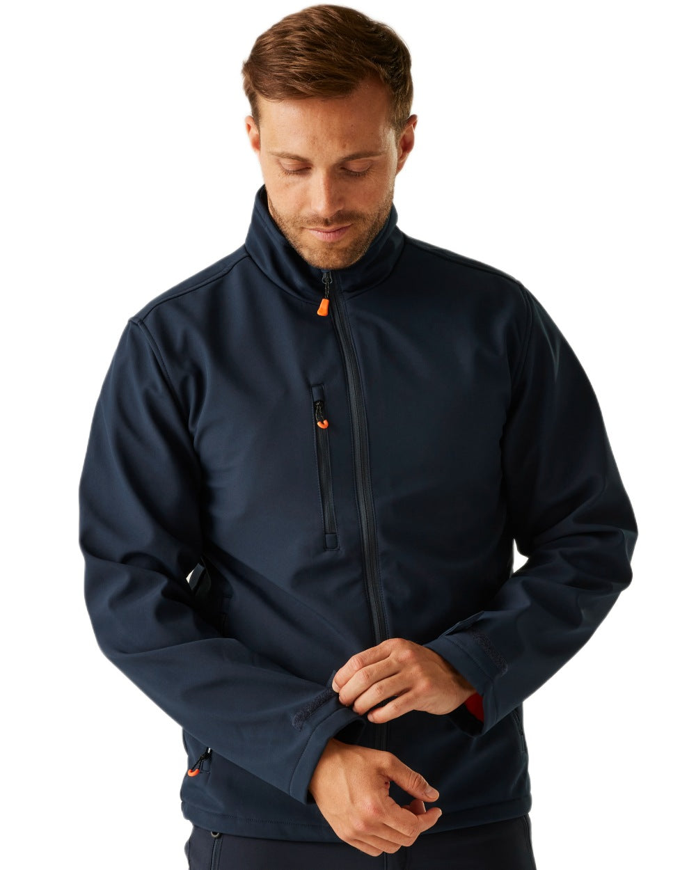 Navy coloured Regatta Professional Mens Thermogen Heated Softshell Jacket on white background