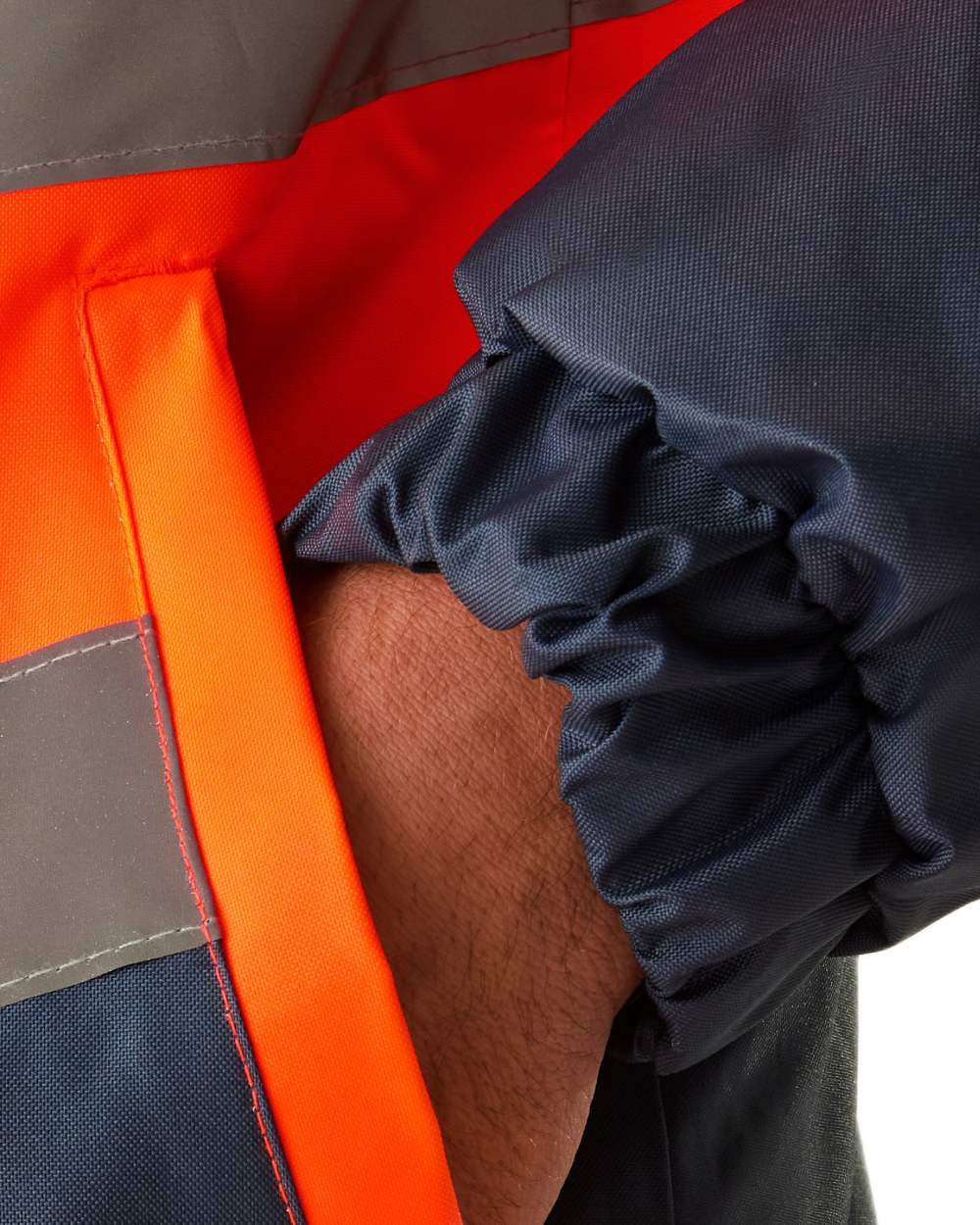 Orange Navy coloured Regatta Professional Mens Waterproof Hi-Vis Bomber Jacket on white background