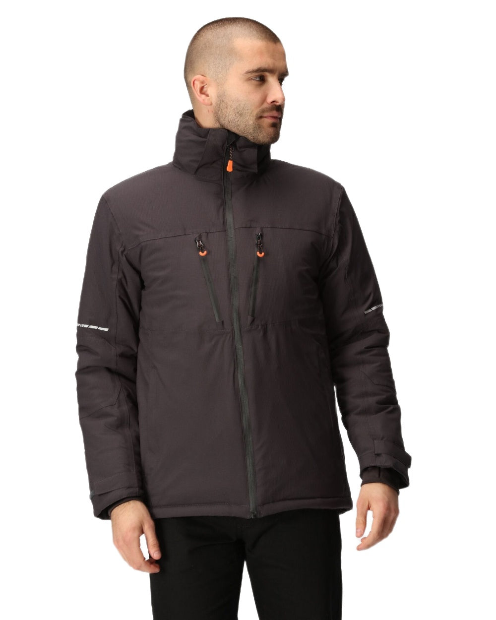 Grey Black coloured Regatta Professional Mens X-Pro Marauder III Waterproof Insulated Jacket on white background