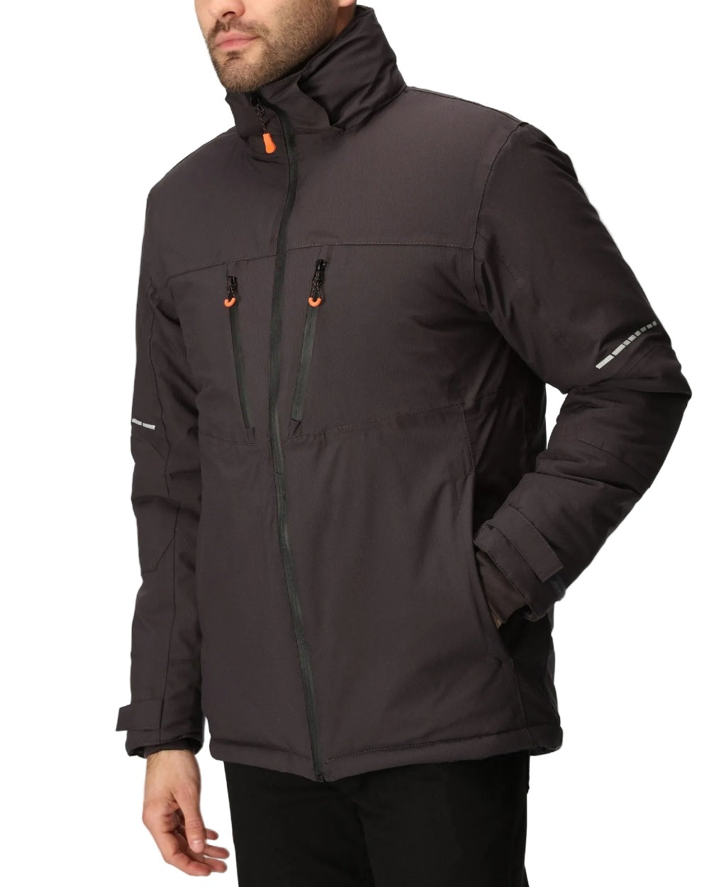 Grey Black coloured Regatta Professional Mens X-Pro Marauder III Waterproof Insulated Jacket on white background