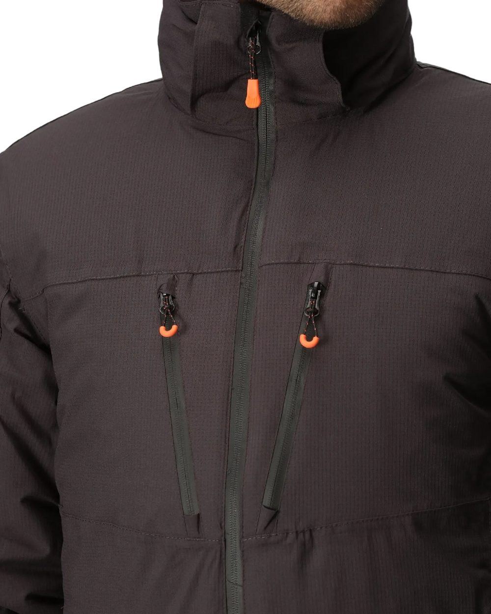 Grey Black coloured Regatta Professional Mens X-Pro Marauder III Waterproof Insulated Jacket on white background