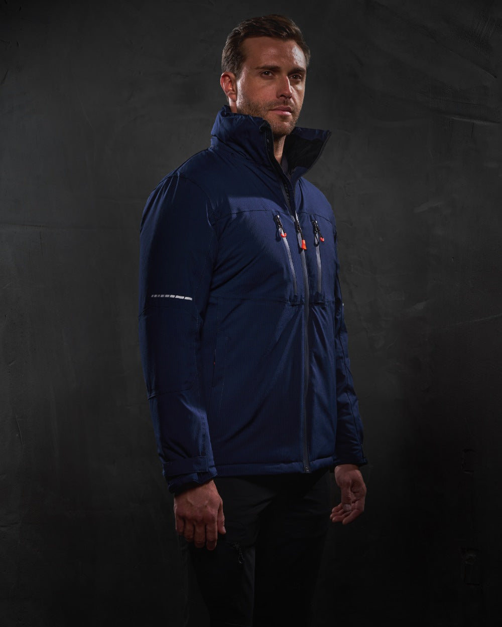 Navy Grey coloured Regatta Professional Mens X-Pro Marauder III Waterproof Insulated Jacket on black background