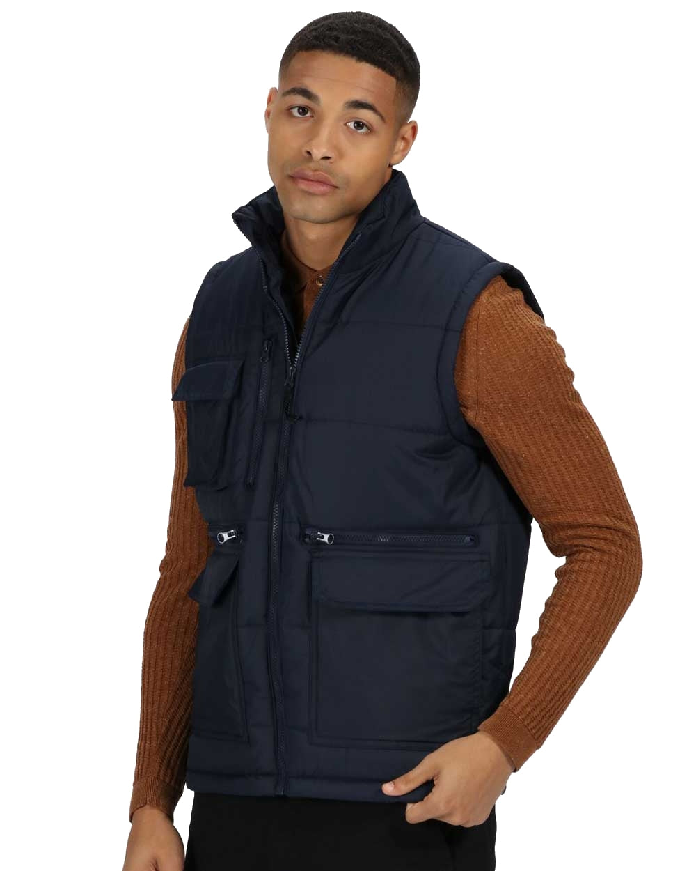 Navy coloured Regatta Steller Multi-Zip Ripstop Bodywarmer on white background