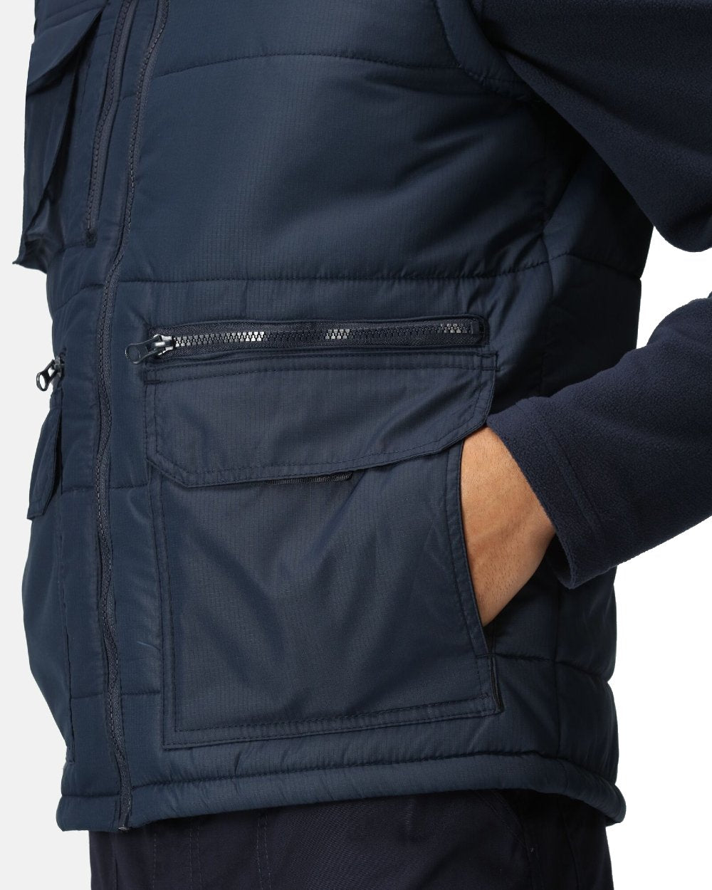 Navy coloured Regatta Steller Multi-Zip Ripstop Bodywarmer on white background