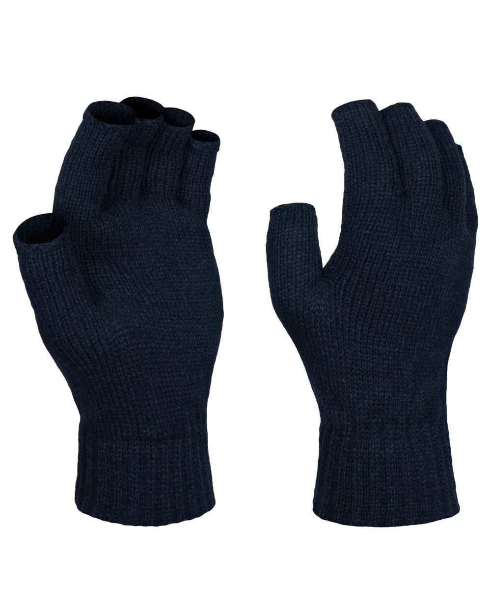 Navy coloured Regatta Thermal Fingerless Mitts on white background