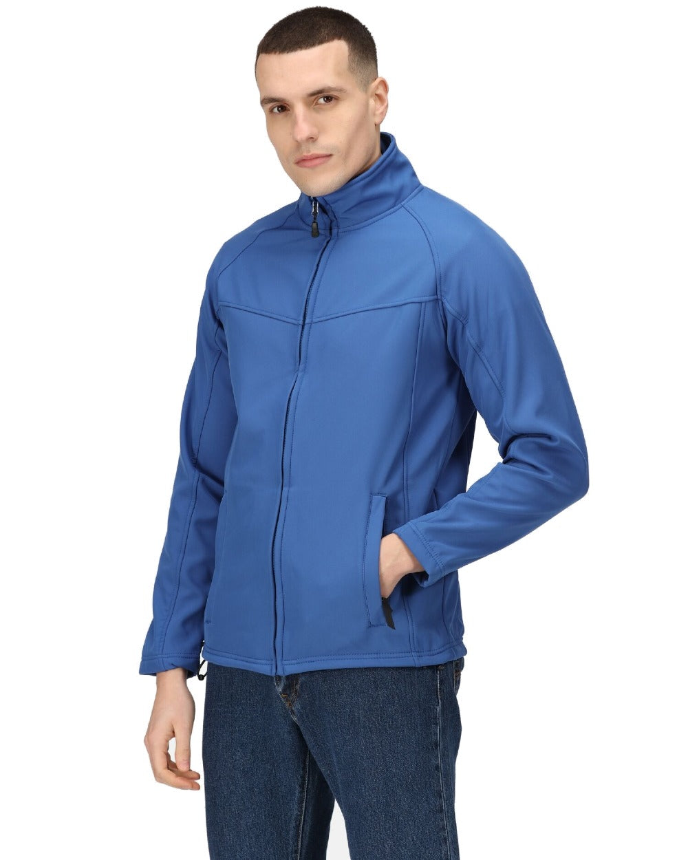 Royal Blue coloured Regatta Uproar Softshell Jacket on white background