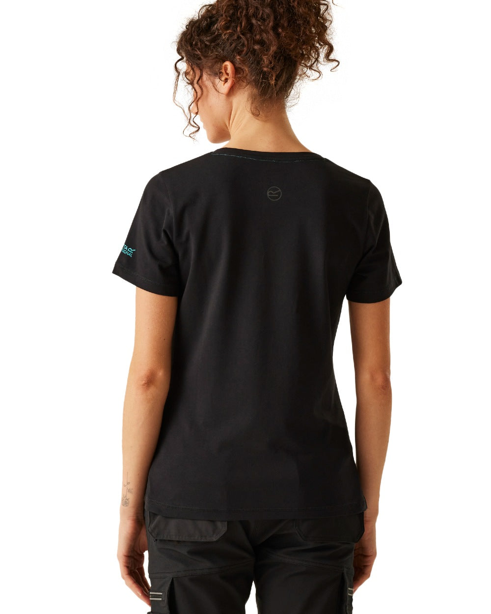 Black coloured Regatta Womens ADA Cotton Stretch T-Shirt on white background