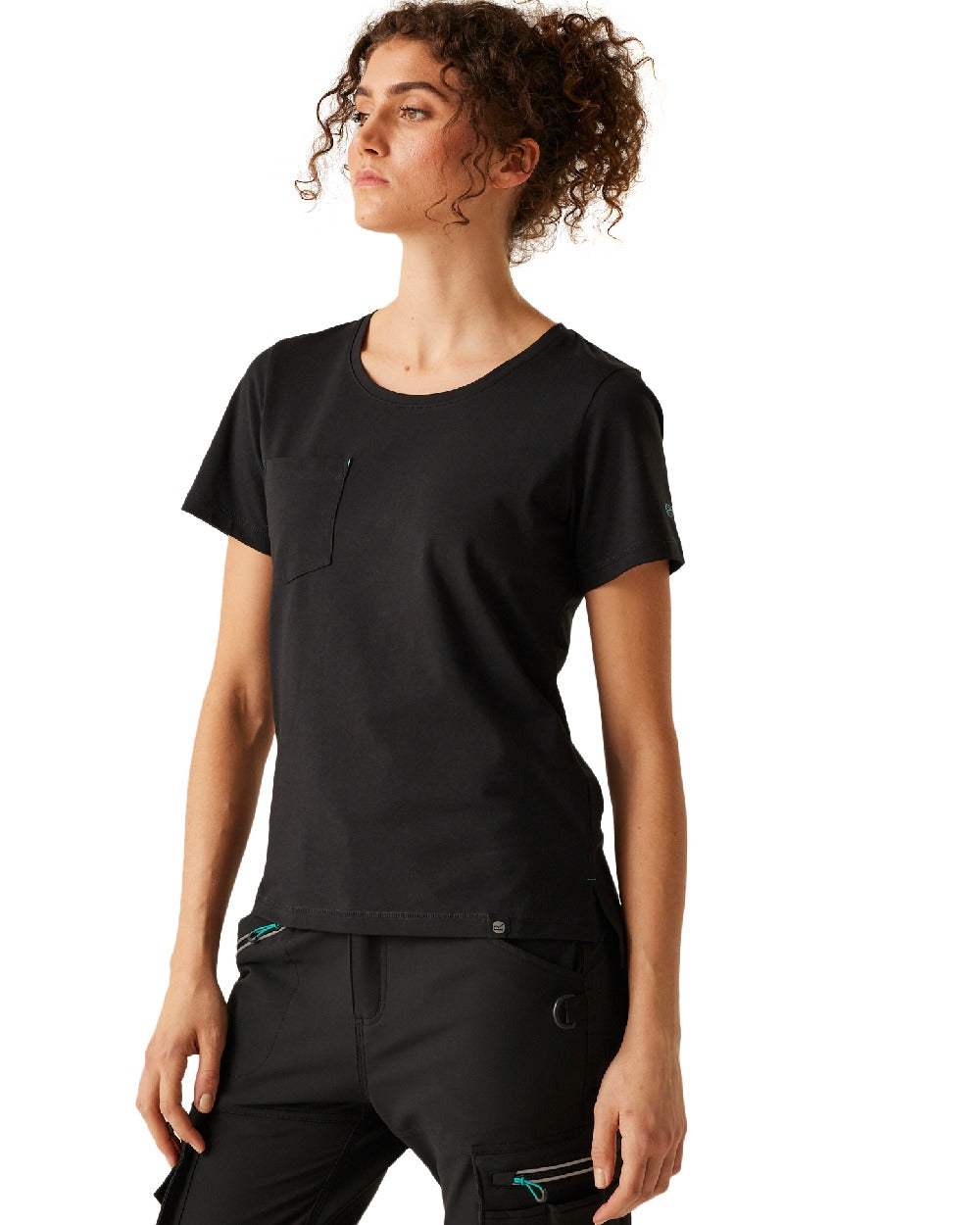Black coloured Regatta Womens ADA Cotton Stretch T-Shirt on white background