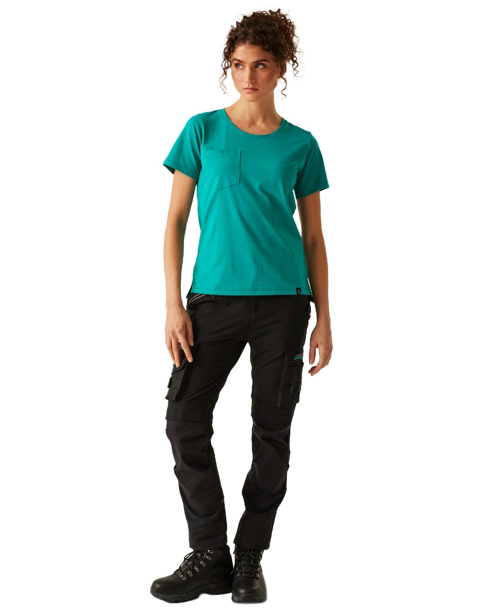 Wilderness Green coloured Regatta Womens ADA Cotton Stretch T-Shirt on white background