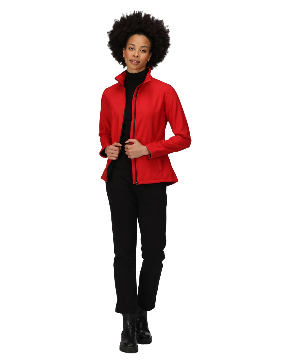Classic Red Black coloured Regatta Womens Ablaze Printable Softshell Jacket on white background