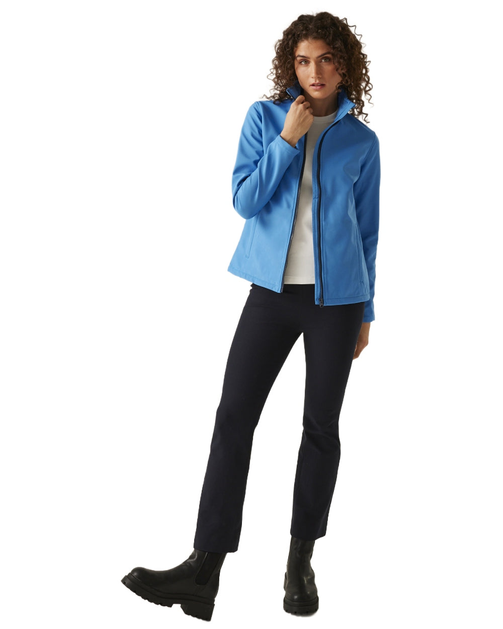 French Blue Navy coloured Regatta Womens Ablaze Printable Softshell Jacket on white background
