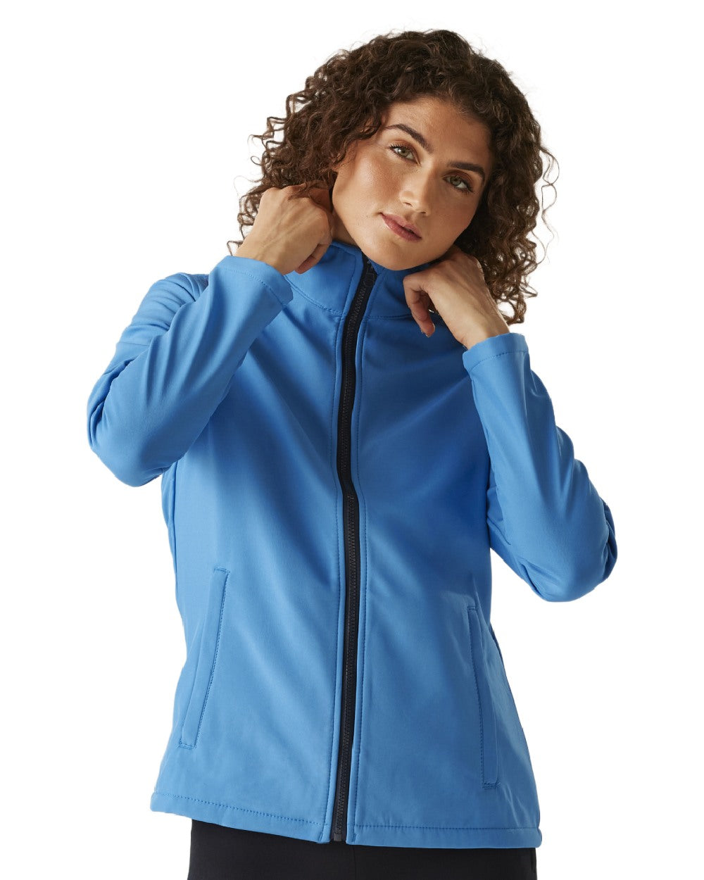 French Blue Navy coloured Regatta Womens Ablaze Printable Softshell Jacket on white background