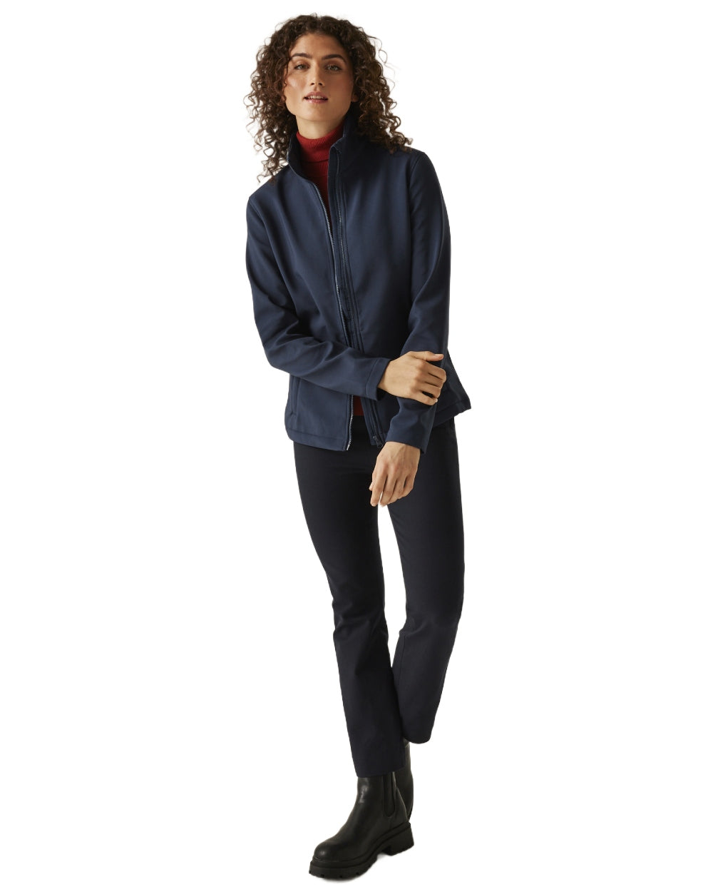 Navy coloured Regatta Womens Ablaze Printable Softshell Jacket on white background