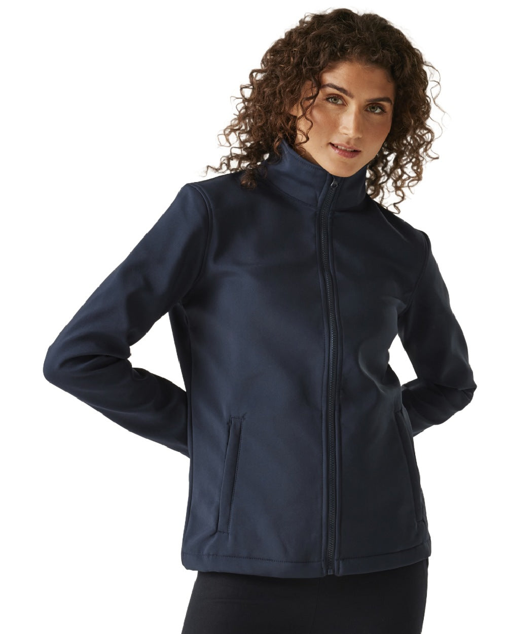 Navy coloured Regatta Womens Ablaze Printable Softshell Jacket on white background