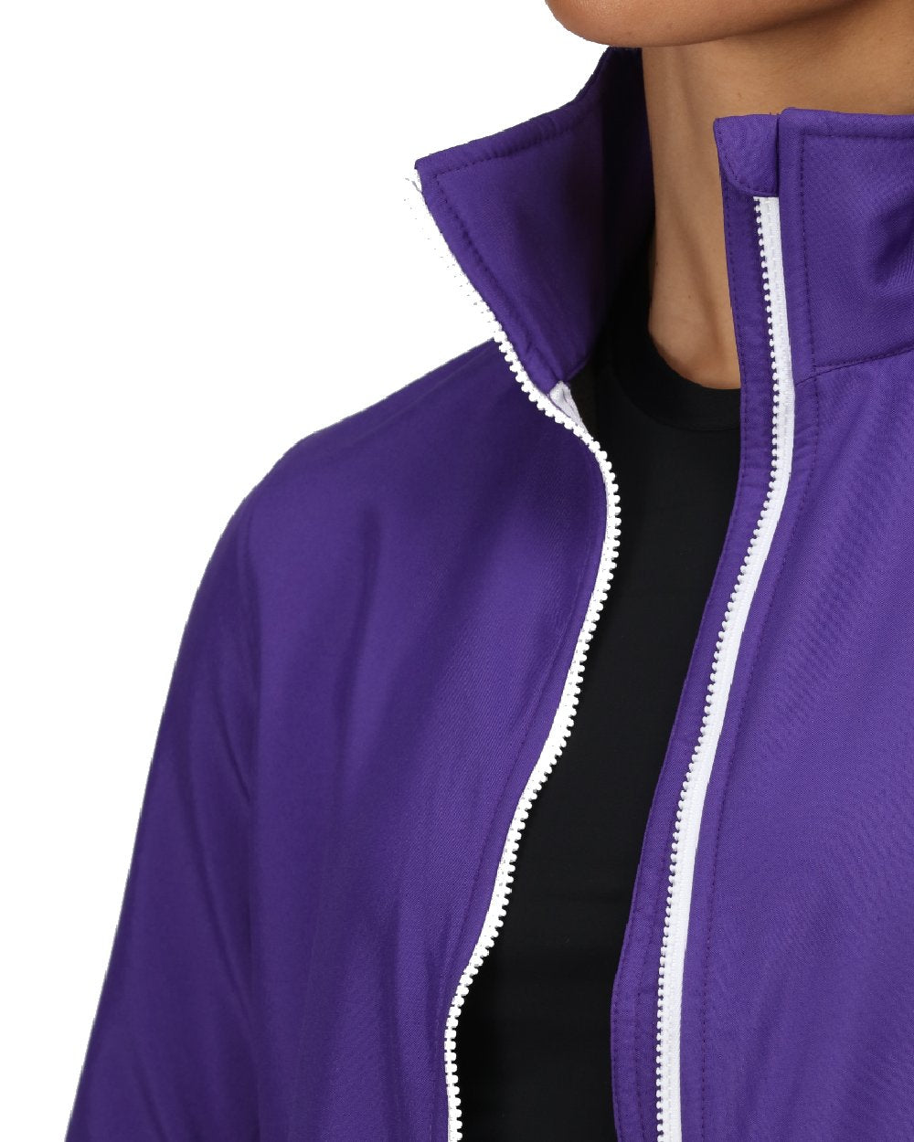 Vibrant Purple Black coloured Regatta Womens Ablaze Printable Softshell Jacket on white background