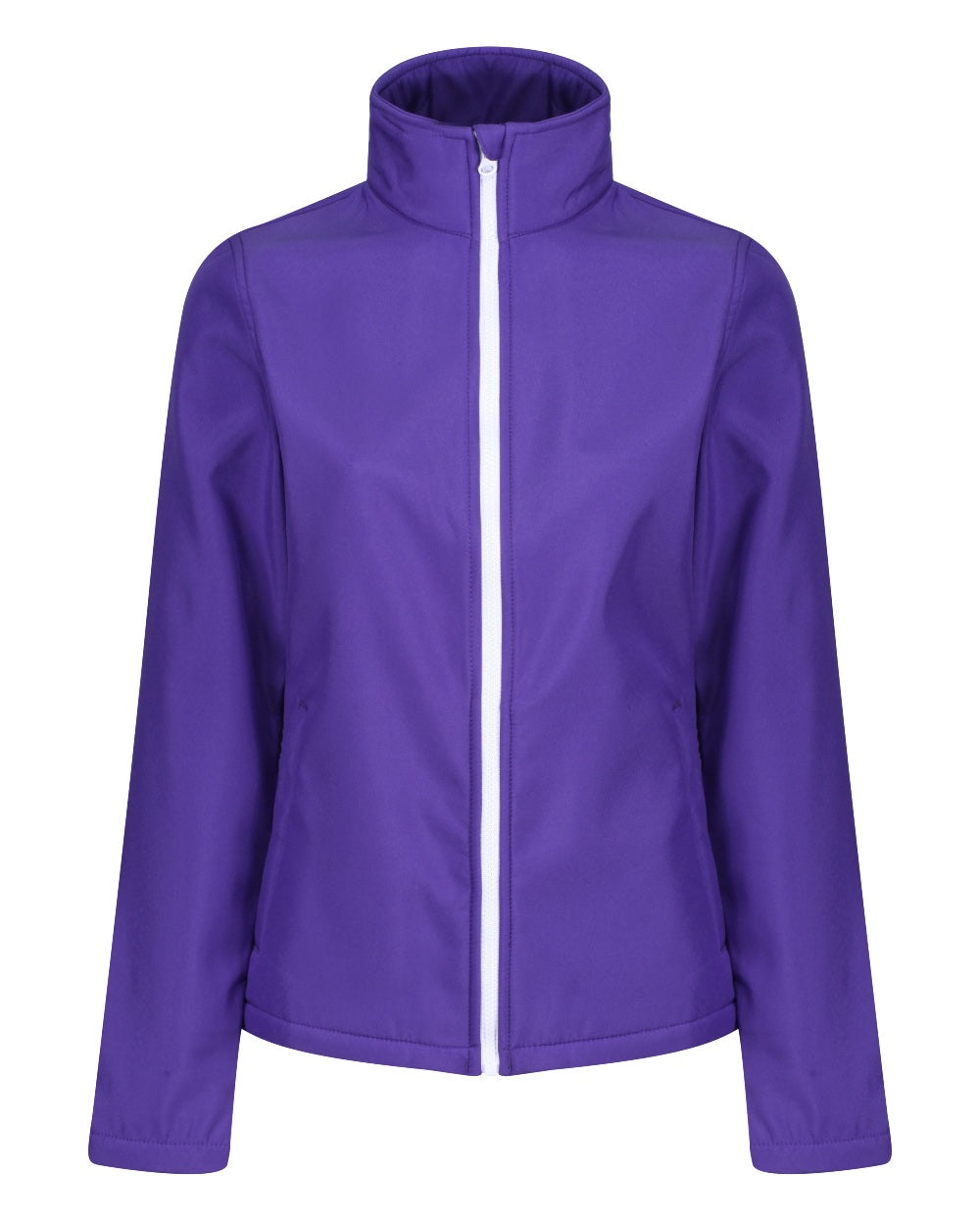 Vibrant Purple Black coloured Regatta Womens Ablaze Printable Softshell Jacket on white background