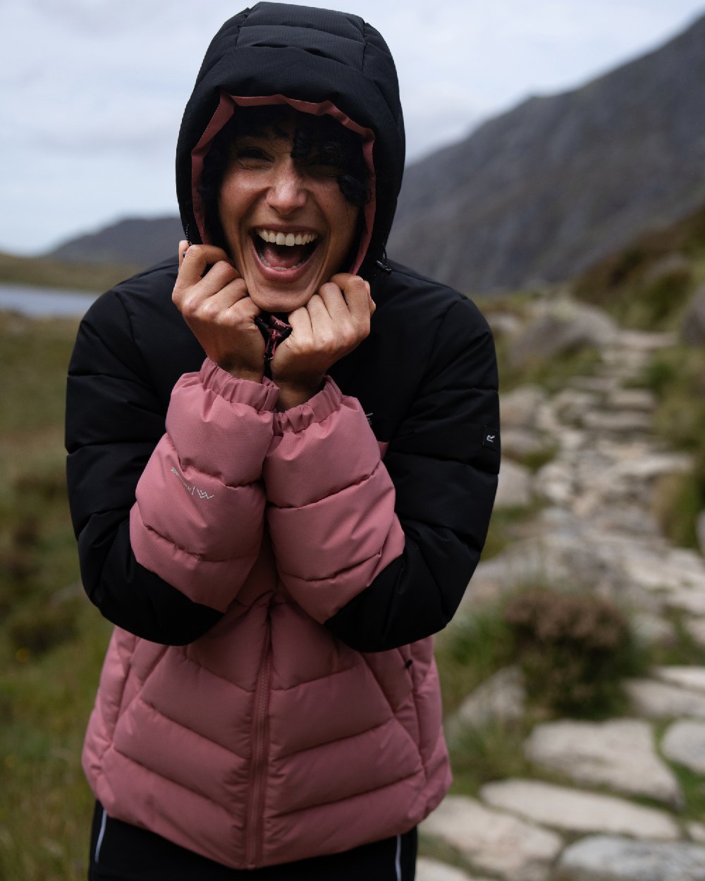 Dusty Rose Black Coloured Regatta Womens Aldthorn Quilted Jacket on mountain background