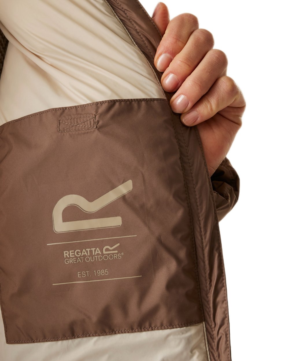 Mocha Perfectly Pale Coloured Regatta Womens Anita Quilted Jacket on white background