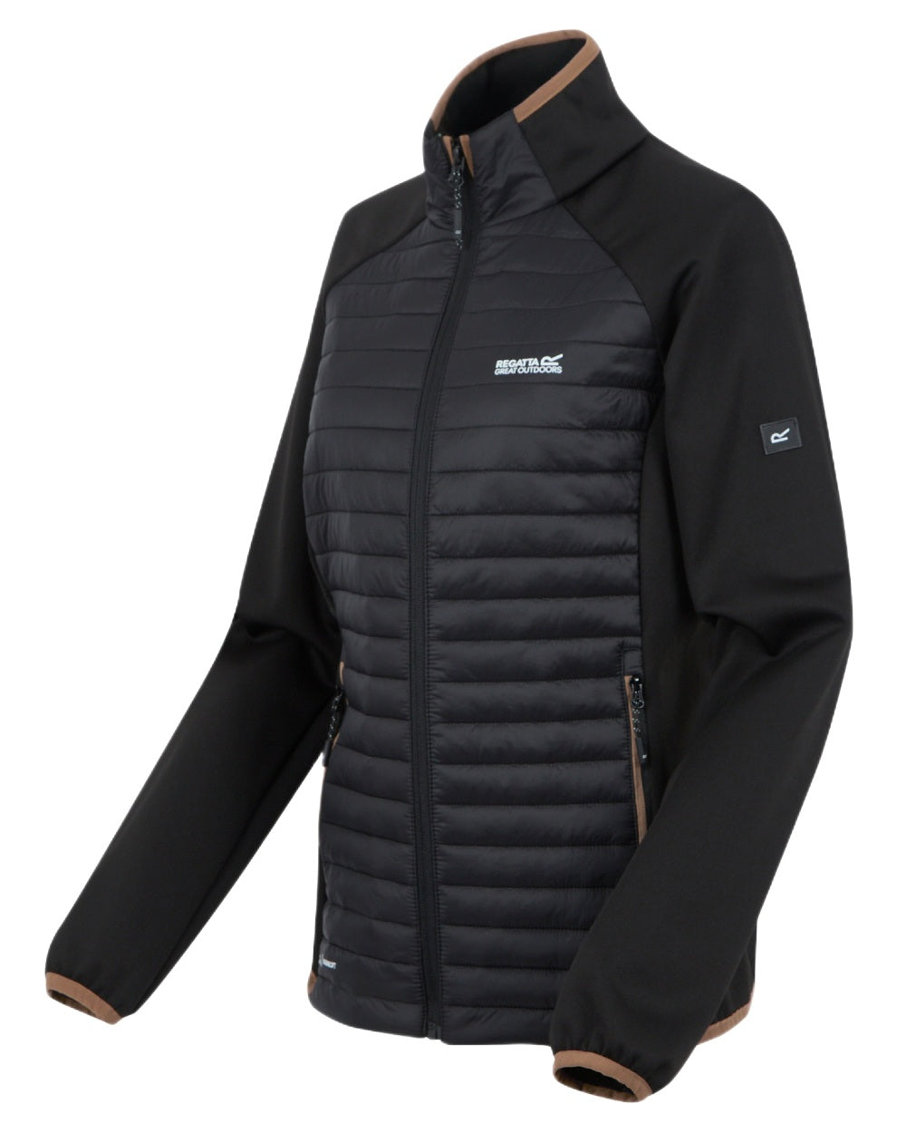 Black Mocha Coloured Regatta Womens Clumber Hybrid Jacket on white background